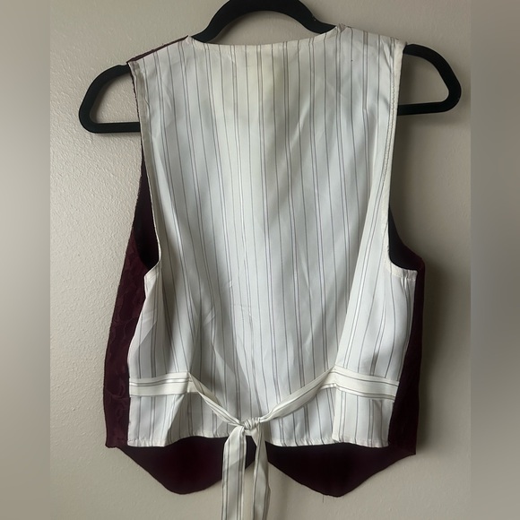 Vintage Burgandy Lace Satin Pearl Vest M - Picture 3 of 4